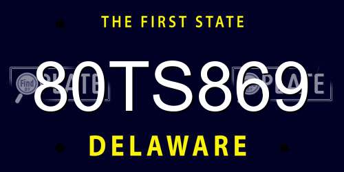 80TS869 Delaware License Plate