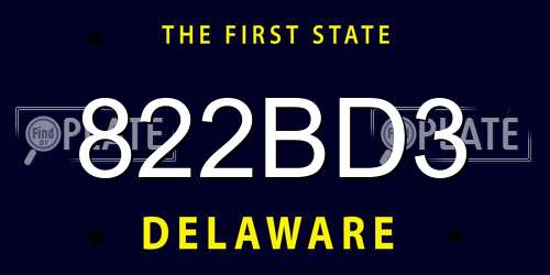 822BD3 Delaware License Plate