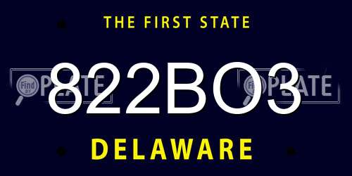 822BO3 Delaware License Plate