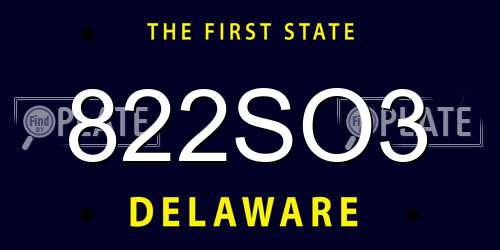 822SO3 Delaware License Plate