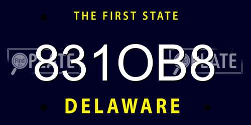 831OB8 Delaware License Plate