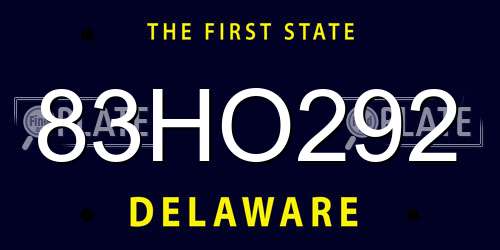 83HO292 Delaware License Plate