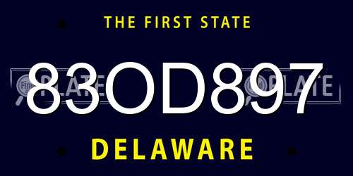83OD897 Delaware License Plate