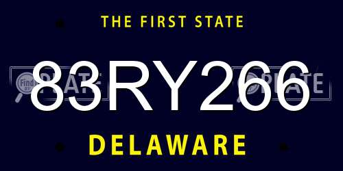 83RY266 Delaware License Plate
