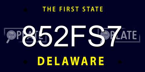 852FS7 Delaware License Plate