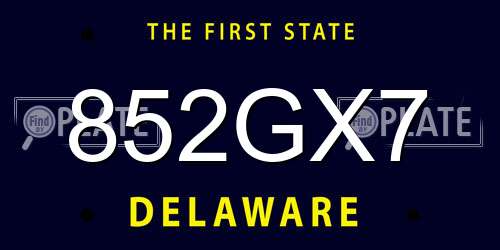 852GX7 Delaware License Plate