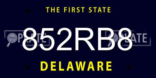 852RB8 Delaware License Plate