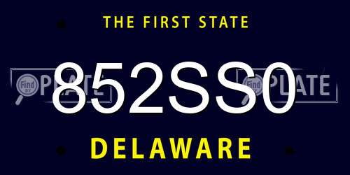 852SS0 Delaware License Plate