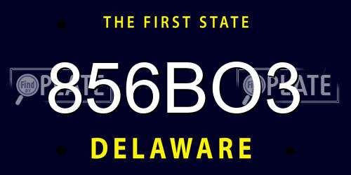 856BO3 Delaware License Plate