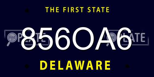 856OA6 Delaware License Plate