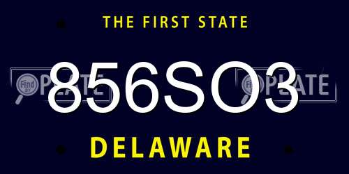 856SO3 Delaware License Plate