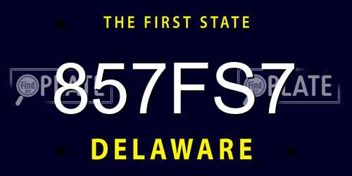 857FS7 Delaware License Plate