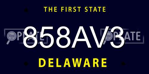 858AV3 Delaware License Plate