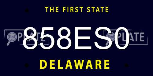858ES0 Delaware License Plate