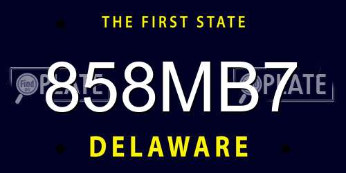 858MB7 Delaware License Plate