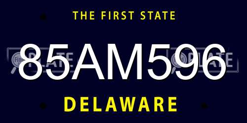 85AM596 Delaware License Plate