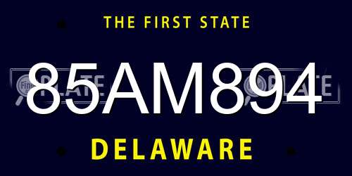 85AM894 Delaware License Plate