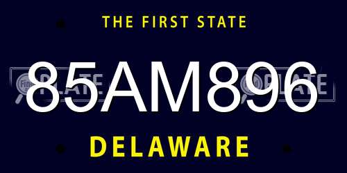 85AM896 Delaware License Plate