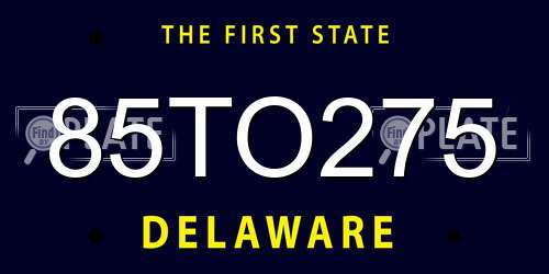 85TO275 Delaware License Plate