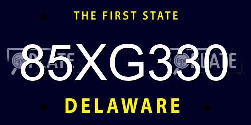 85XG330 Delaware License Plate
