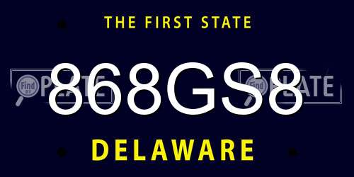 868GS8 Delaware License Plate