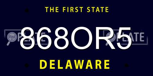 868OR5 Delaware License Plate