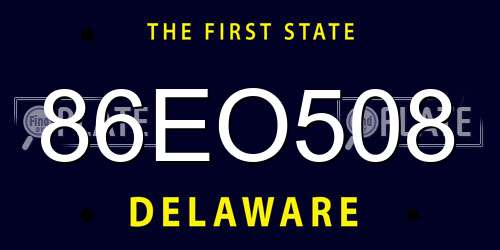86EO508 Delaware License Plate