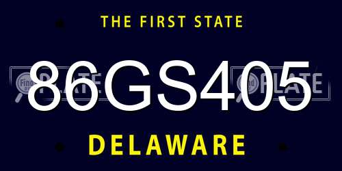 86GS405 Delaware License Plate
