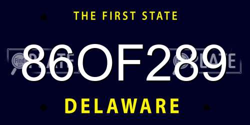 86OF289 Delaware License Plate
