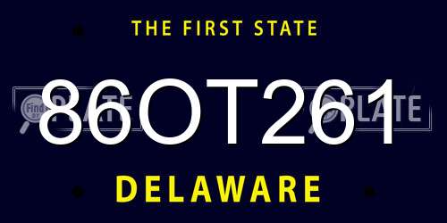 86OT261 Delaware License Plate
