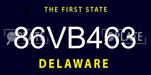 86VB463 Delaware License Plate