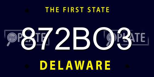 872BO3 Delaware License Plate