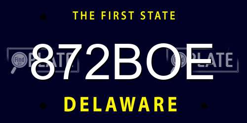872BOE Delaware License Plate
