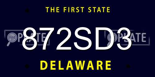872SD3 Delaware License Plate