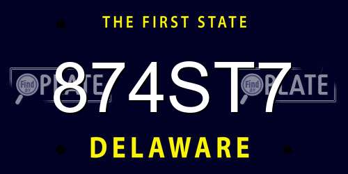 874ST7 Delaware License Plate