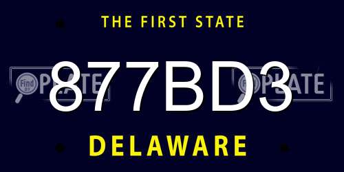 877BD3 Delaware License Plate