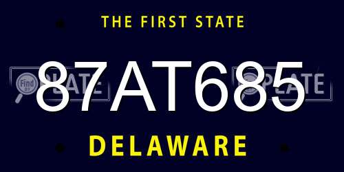 87AT685 Delaware License Plate