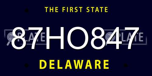 87HO847 Delaware License Plate