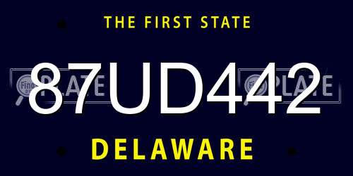 87UD442 Delaware License Plate
