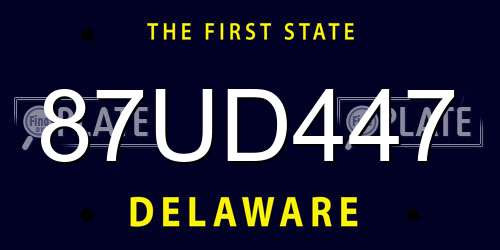 87UD447 Delaware License Plate