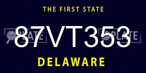 87VT353 Delaware License Plate
