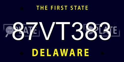 87VT383 Delaware License Plate