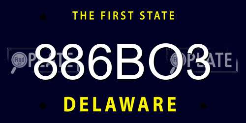 886BO3 Delaware License Plate