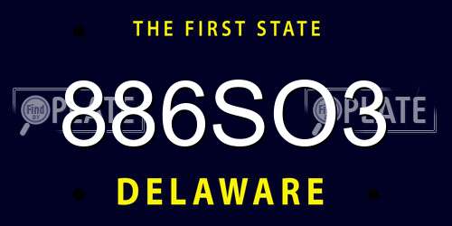 886SO3 Delaware License Plate