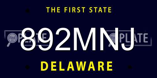 892MNJ Delaware License Plate