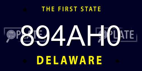 894AH0 Delaware License Plate