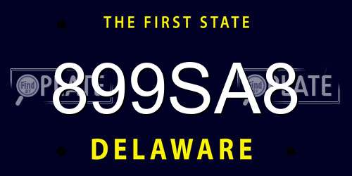 899SA8 Delaware License Plate