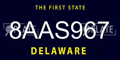 8AAS967 Delaware License Plate