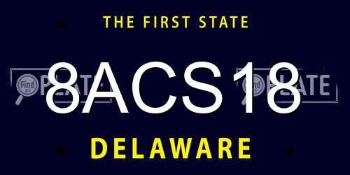 8ACS18 Delaware License Plate