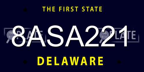 8ASA221 Delaware License Plate
